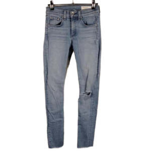 Rag & Bone Lena Blue Faded Light Wash Mid Rise Raw Hem Ankle Skinny Jean